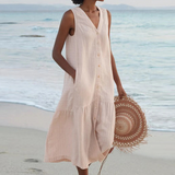 Sleeveless Button Front Midi Dress