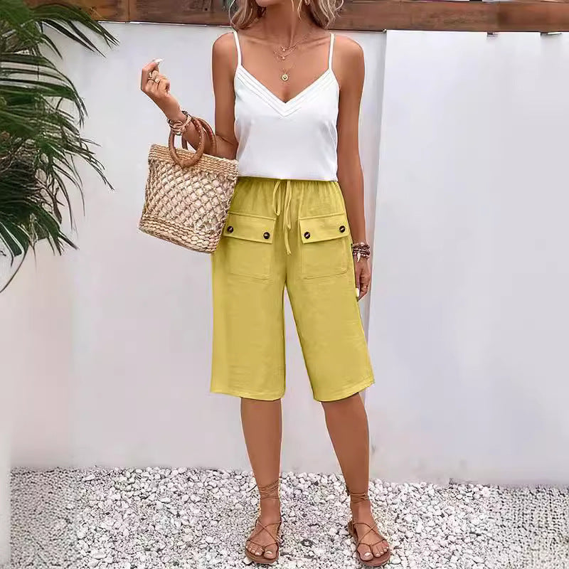 Wide Leg Cropped Culotte Trousers