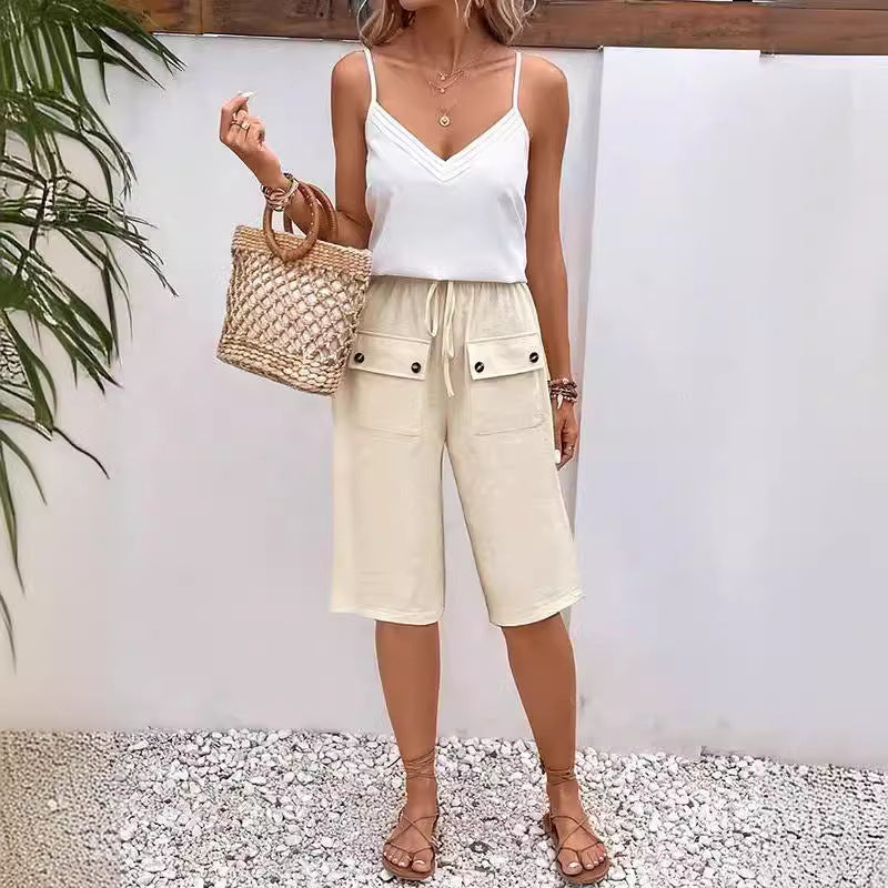 Wide Leg Cropped Culotte Trousers