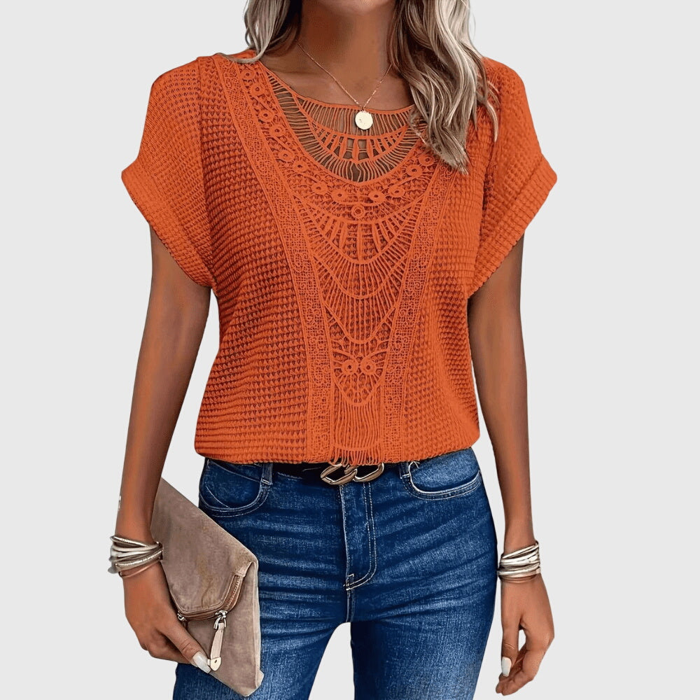 Crochet Knit Short Sleeve Blouse