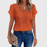 Crochet Knit Short Sleeve Blouse