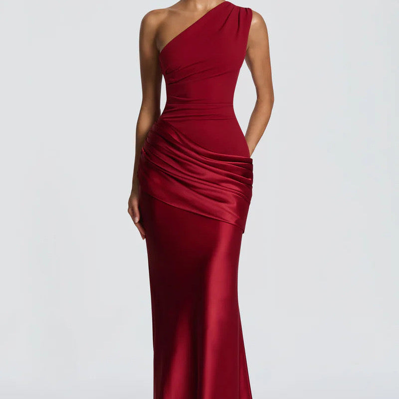 One Shoulder Ruched Maxi Dress