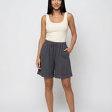 Women's Wide-Leg Elastic Waist Cotton Blend Shorts
