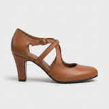 Women's Brown Leather-Look Classic Court Pumps