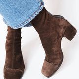 Women's Brown Suede-Look Block Heel Ankle Boots