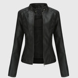 Stand Collar Faux Leather Biker Jacket