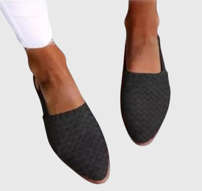 Woven Pointed Toe Flat Mules