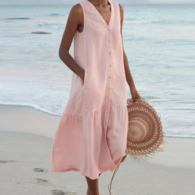 Sleeveless Button Front Midi Dress