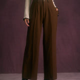 Women's High-Waist Button-Front Straight-Leg Trousers
