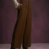 Women's High-Waist Button-Front Straight-Leg Trousers