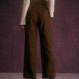 Women's High-Waist Button-Front Straight-Leg Trousers