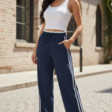 Women's Wide Leg Side Stripe Drawstring Trousers