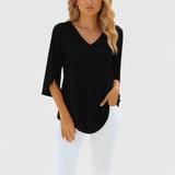 Relaxed V-Neck High-Low Tunic Blouse