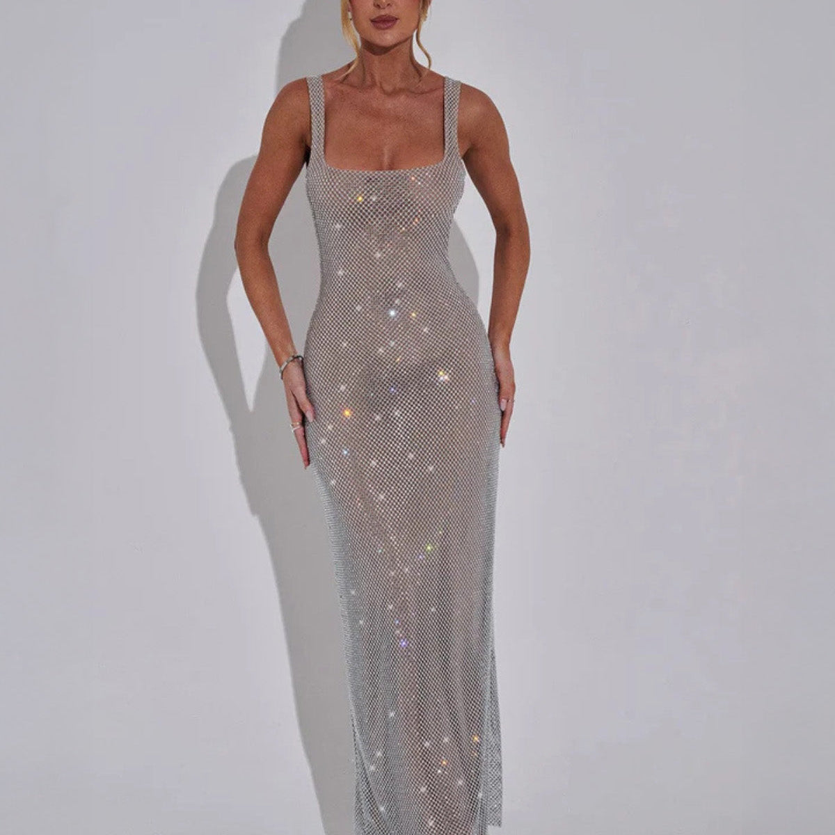 Alessia | Rhinestone Illusion Maxi Dress