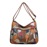 Women's Patchwork Leather Shoulder Bag with Zip Pocket