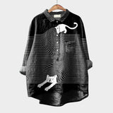 Artistic Print Oversized Button Front Blouse