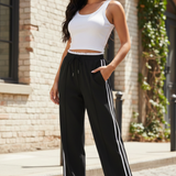 Women's Wide Leg Side Stripe Drawstring Trousers