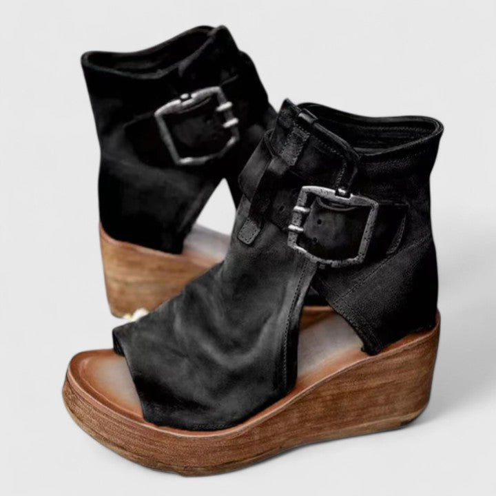 Buckle Strap Wedge Ankle Boots