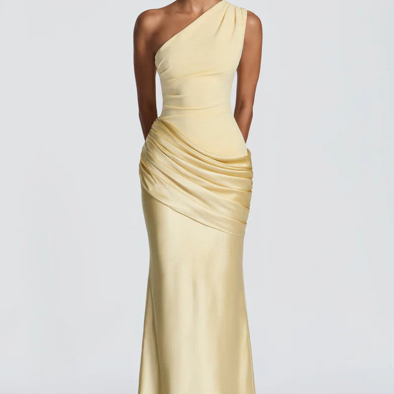 One Shoulder Ruched Maxi Dress
