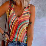 Striped V-Neck Sleeveless Top