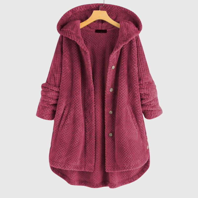 Hooded Button Front Sherpa Fleece Cardigan