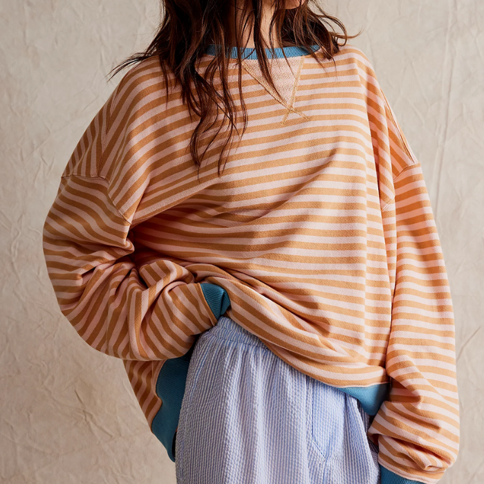 Oversized Striped Crewneck Sweatshirt