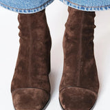Women's Brown Suede-Look Block Heel Ankle Boots