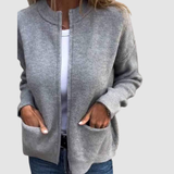 Women's Ribbed Knit Zip-Up Cardigan with Pockets