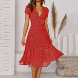 Printed V-Neck Midi Dress