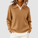 Women's Collared Knit Sweater with Gold Buttons