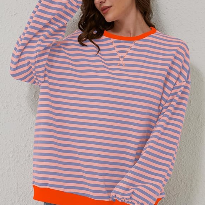 Oversized Striped Crewneck Sweatshirt