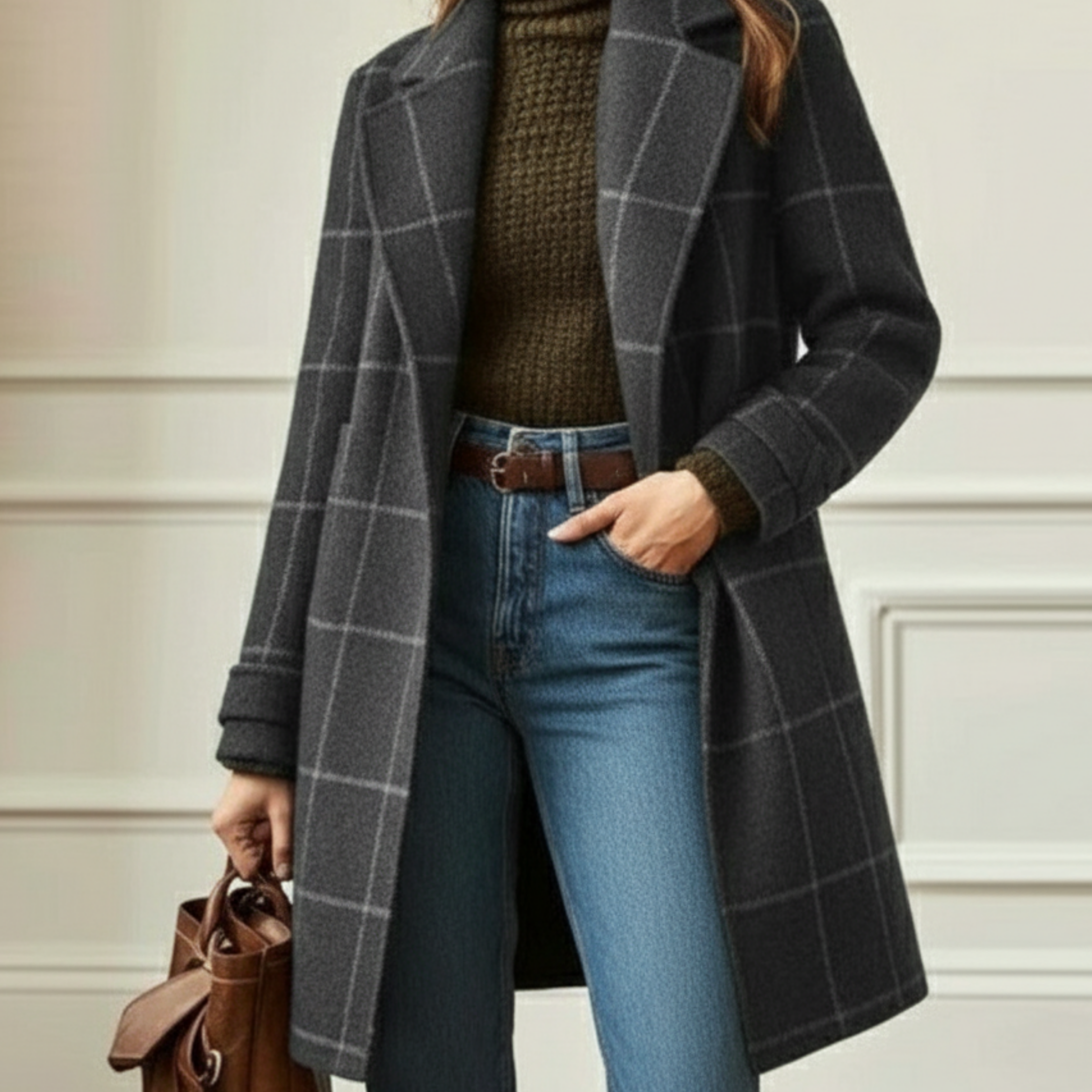 Plaid Longline Wool Blend Coat