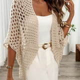 Women's Open-Knit Crochet Short Sleeve Cardigan