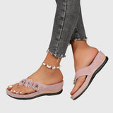 Floral Wedge Flip Flop Sandals
