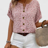 Floral Print Button Front V-Neck Blouse