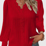 Pleated V-Neck Long Sleeve Blouse