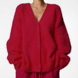 Women's Fuzzy V-Neck Button-Front Cardigan