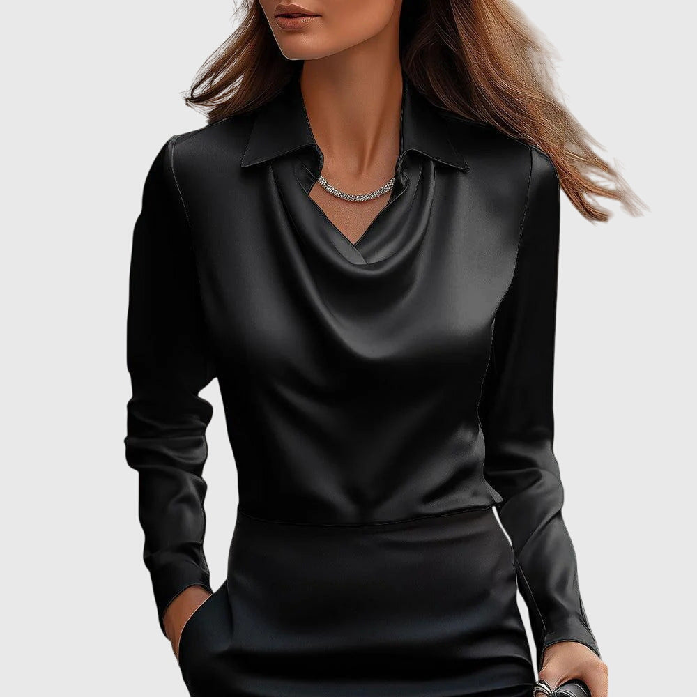 Cowl Neck Satin Long Sleeve Blouse