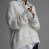 Women's Fuzzy V-Neck Button-Front Cardigan