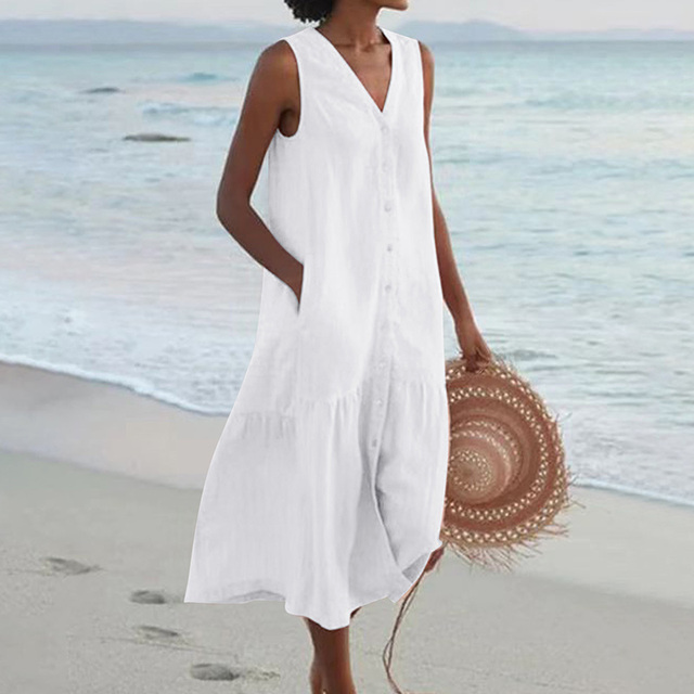 Sleeveless Button Front Midi Dress