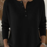 Women's Henley Neck Button-Front Knit Sweater