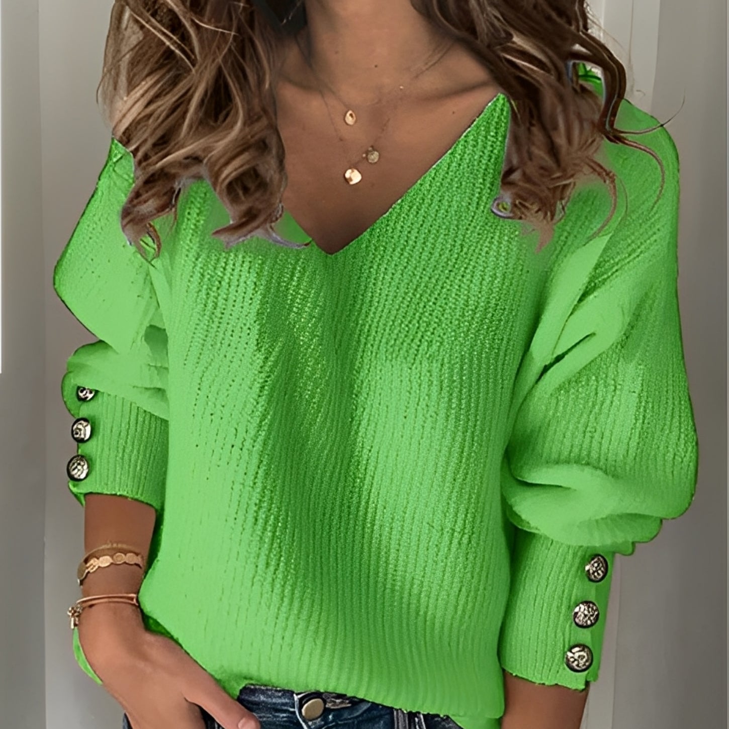 Ribbed Knit V-Neck Pullover