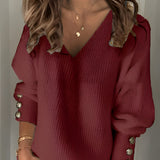 Ribbed Knit V-Neck Pullover