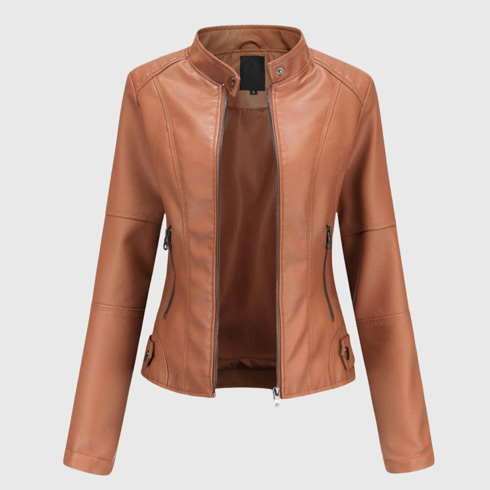 Stand Collar Faux Leather Biker Jacket