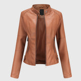 Stand Collar Faux Leather Biker Jacket