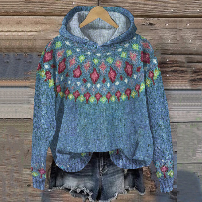 Fair Isle Knit Hooded Sweater