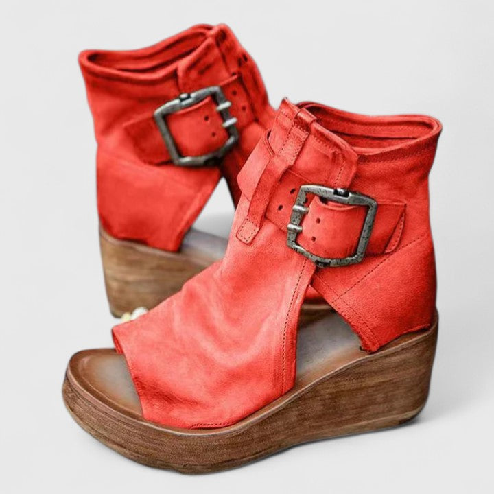Buckle Strap Wedge Ankle Boots