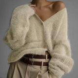 Women's Fuzzy V-Neck Button-Front Cardigan