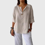 Relaxed V-Neck Linen Blend Blouse