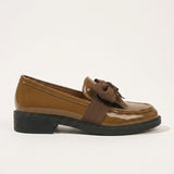 Women's Bow Detail Leather-Look Block Heel Loafers